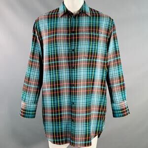 Size XS Aqua Multi Color Plaid Cotton Oversized Longline Long Sleeve Shirt